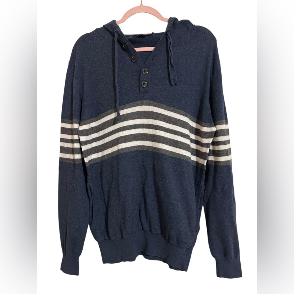 French Connections Navy Striped Hoodie lg